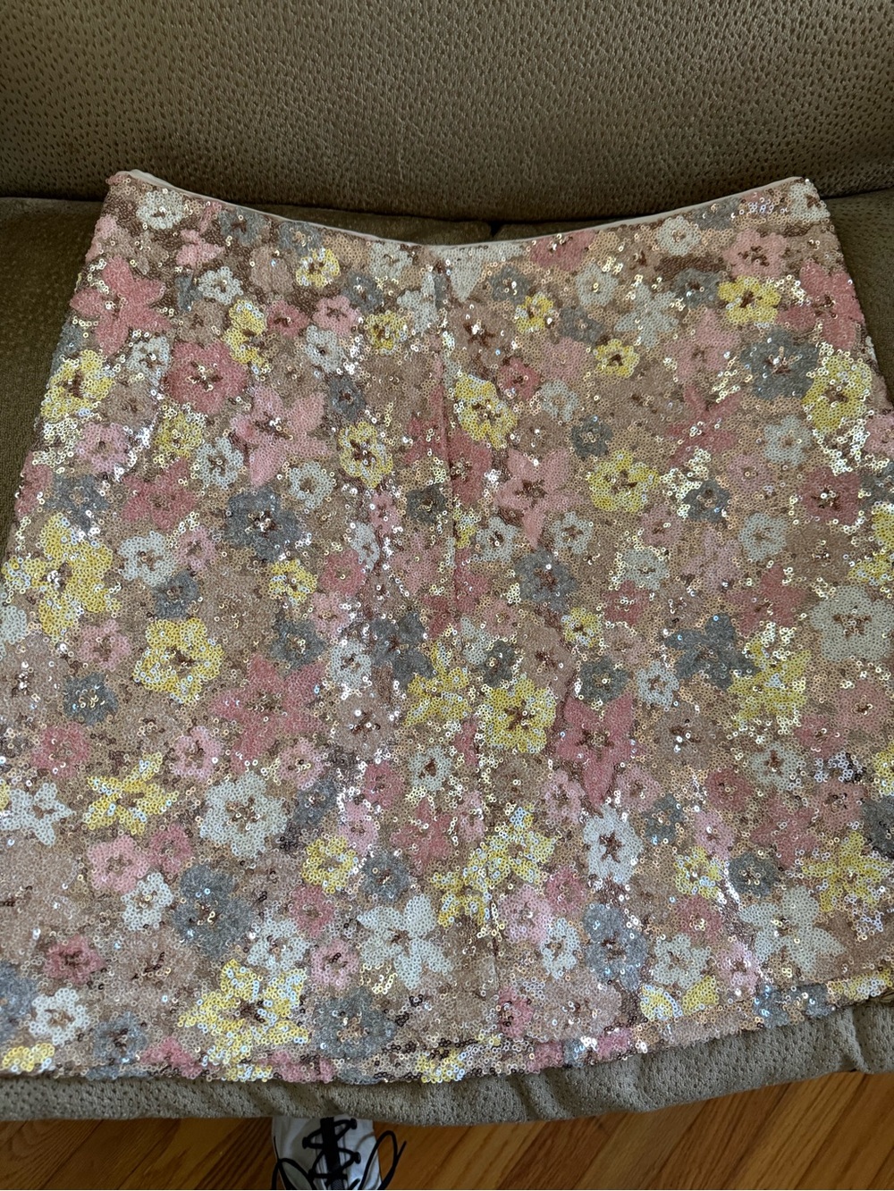 LOFT Pink Multi Floral Sequin Mini Skirt